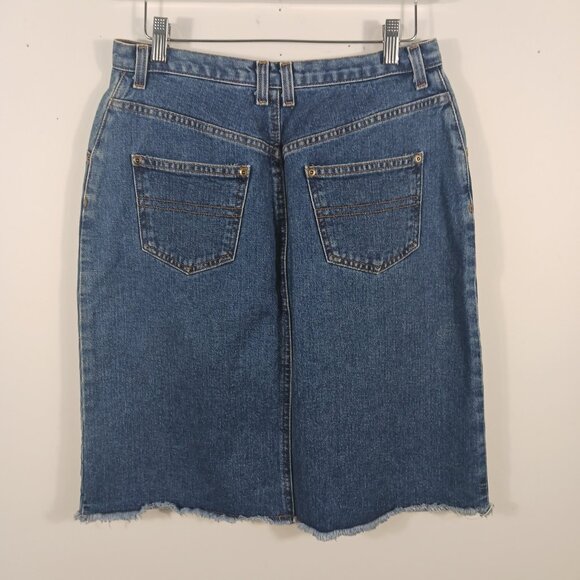 Liz Claiborne Size 10 Denim Skirt, Fray Hem, Zip Fly, Western, Casual, Classic - Picture 4 of 16